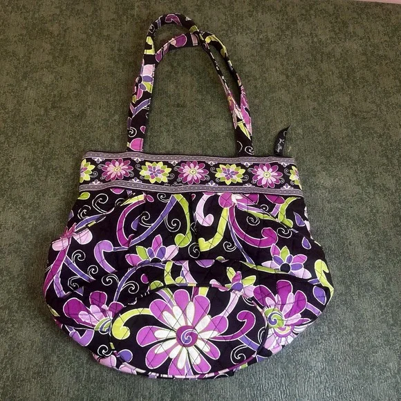 Vera Bradley Tote Classic Yellowbird Shoulder Bag Quilted‎ Black Yellow Blue - Picture 2 of 6